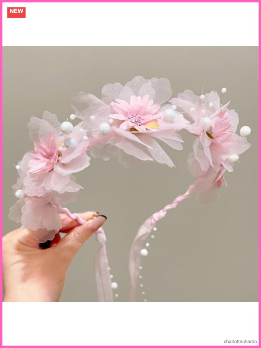 Floral Crown Headband Adjustable Polyester Hair Wreath for Weddings